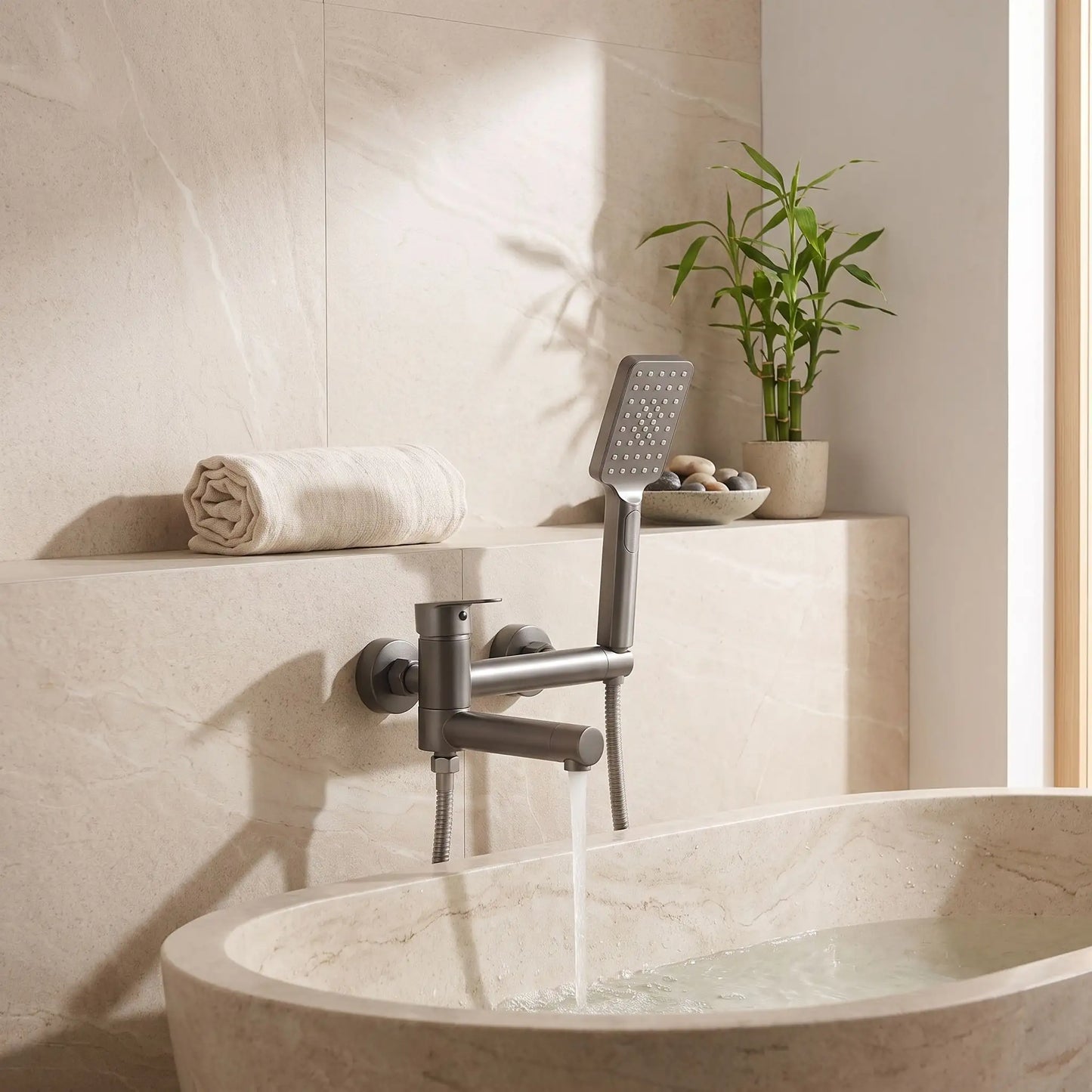 mitigeur bain douche bain gris fonce plein environnement zen et paisible