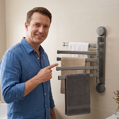 Porte serviette mural homme content d'utiliser le support