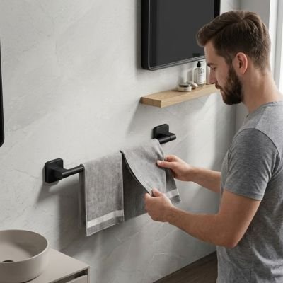 Porte serviette mural homme place 2 serviettes sur support 
