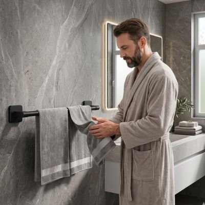 Porte serviette mural homme utilise seviette