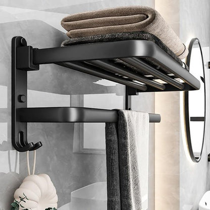 Porte serviette noir barre et tablette au dessus pour rangement